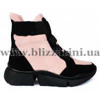 Ботинки 91259-F414-7 black/pink текстиль (искусст мех) бот з