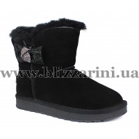 Угги, дутики W1803 black (прес) (полн искус мех)  черный замш  зима